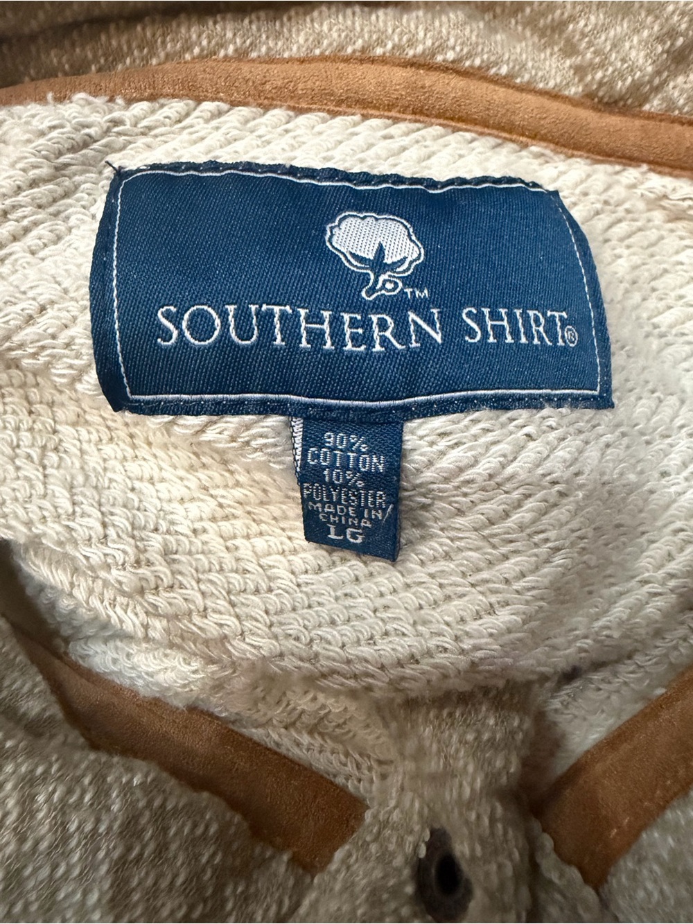 Cream Terry Knit Sweater with Tan Trim